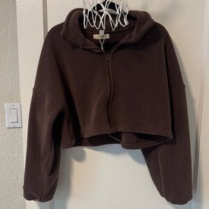 Women's Brown Zip-Up Sweater